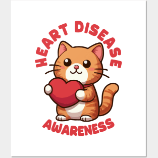 Heart Disease Awareness Cute Cat Posters and Art